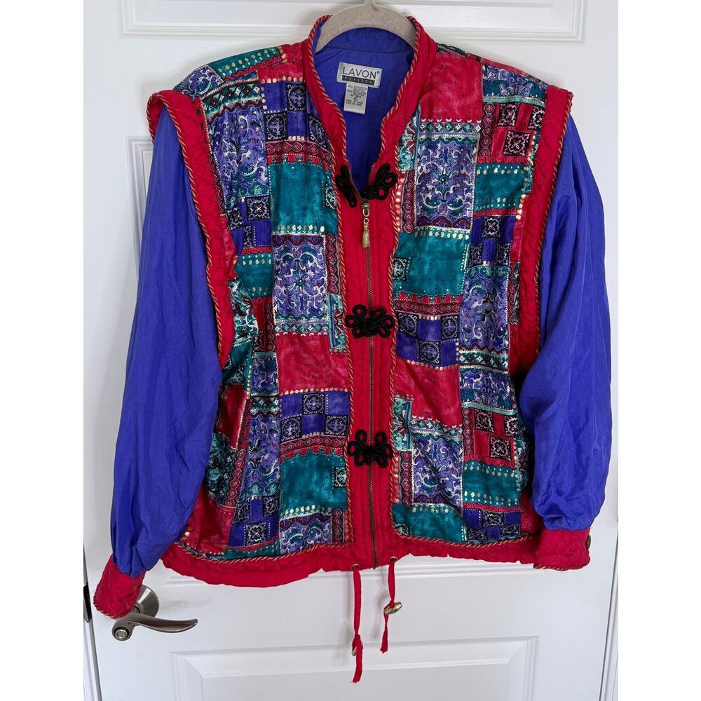 Vintage Lavon Petites Quilted Patchwork Jacket Asian-Inspired Multicolor Size PL